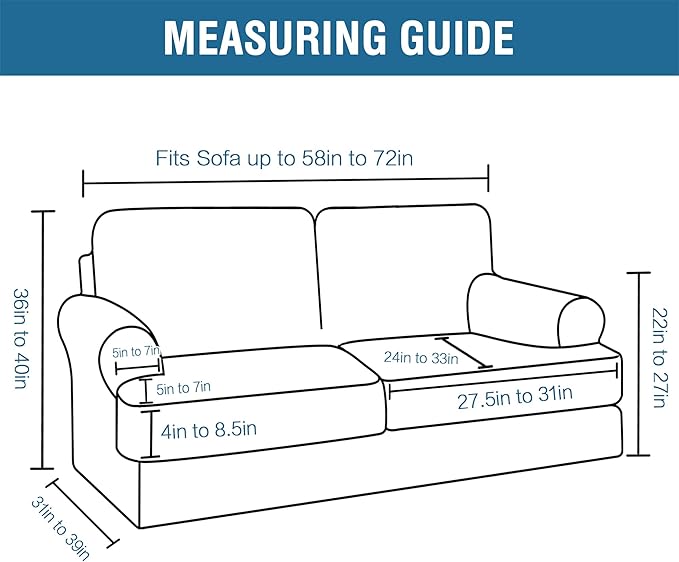 H.VERSAILTEX Sofa Cover 3 Piece T Cushion Loveseat Slipcovers Thick Velvet Couch Cover Stretch T Cushion Sofa Covers for 2 Cushion Couch with 2 Individual T Cushion Covers Washable, Stone Blue