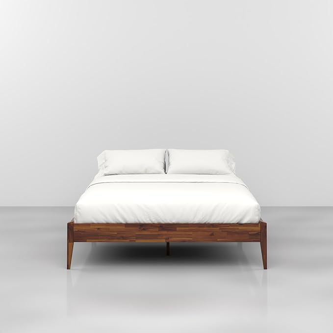 Bme Dinkee 15-Inch Solid Wood Queen Platform Bed Frame - Japanese Joinery, Minimalist Style - Wood Slats, Easy Assembly, No Box Spring Needed - Chocolate