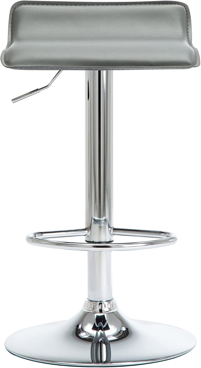 NOBPEINT Contemporary Chrome Air Lift Adjustable Swivel Bar Stool, Set of 2, Gray