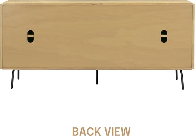 NTC Veil Modern Sideboard with 4 Doors, Buffet Cabinet with Vertical Groove Design and Metal Legs, Storage Cabinet for Living Room, and Hallway, Effortless Assembly, Sand