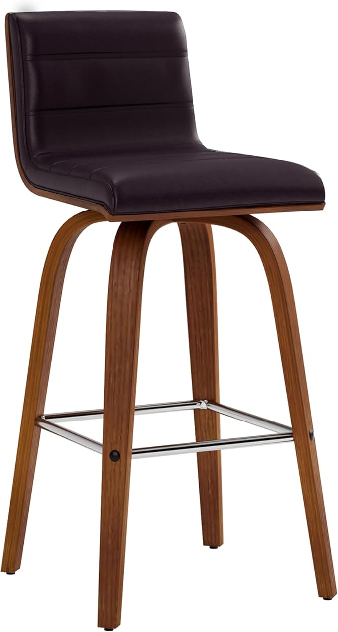 Armen Living Vienna 26" Swivel Counter Stool in Walnut Wood Finish with Brown Faux Leather - Set of 3