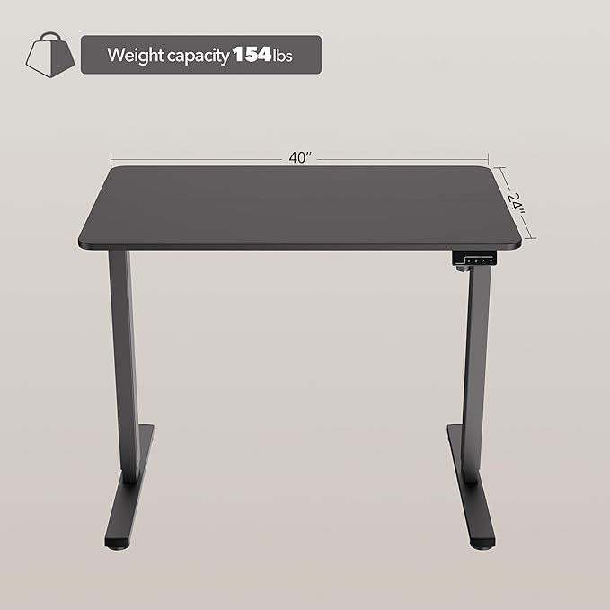 Electric Standing Desk Adjustable Height, 40x24 Inches Sit Stand up Desktop for Home Office, Ergonomic Rising Computer Table with Memory Preset, Black