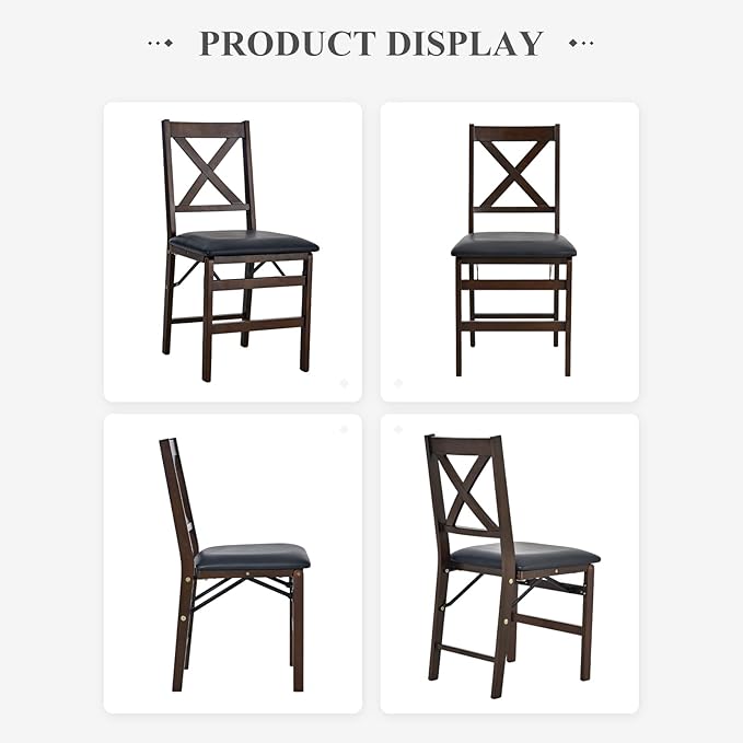 COLAMY Folding Dining Chairs Set of 4, Foldable Chairs with Padded Seats, Wood Folding Dining Room Chairs for Kitchen, Party, Camping, Dark Brown