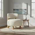 Modern Boucle Accent Chair, with Plush Faux Sherpa Upholstery, Curved Backrest, Solid Wood Legs for Living Room Bedroom Reading Nook, 27.5", White