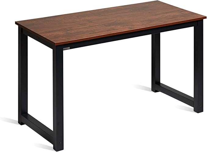 Decoholic 47 Inch Computer Desk, Home & Office PC Laptop Study Writing Table Workstation with Leg Bars, Modern Simple Industrial Style, Rustic Brown