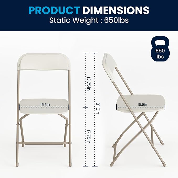 Flash Furniture Hercules Series Plastic Folding Chair - Beige - 6 Pack 650LB Weight Capacity Comfortable Event Chair-Lightweight Folding Chair