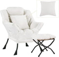 Lazy Chair with Ottoman, Comfy Reading Lounge Chair with Footstool & Throw Pillow Modern with Armrests & Side Pocket for Living Room, Bedroom, Dorm Room, Beige