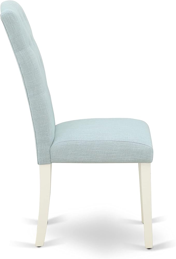 East West Furniture X097CE215-5 5 Piece Dining Room Table Set Includes a Rectangle Dining Table with X-Legs and 4 Baby Blue Linen Fabric Upholstered Parson Chairs, 40x72 Inch, Multi-Color