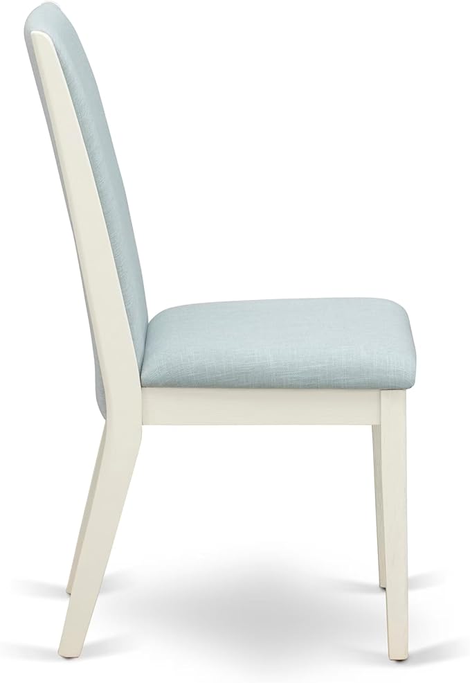 East West Furniture V097LA015-6 6 Piece Dining Table Set Contains a Rectangle Dining Room Table with V-Legs and 4 Baby Blue Linen Fabric Parson Chairs with a Bench, 40x72 Inch, Multi-Color