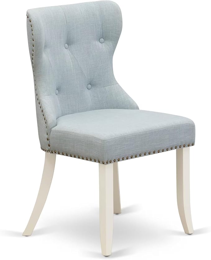 East West Furniture V077SI215-6 6 Piece Dining Table Set Contains a Rectangle Dining Room Table with V-Legs and 4 Baby Blue Linen Fabric Parson Chairs with a Bench, 40x72 Inch, Multi-Color