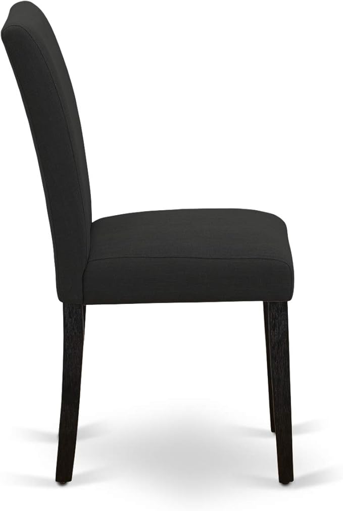 East West Furniture DMAB3-ABK-24 3 Piece Modern Dining Table Set Contains a Round Wooden Table with Dropleaf and 2 Black Color Linen Fabric Upholstered Chairs, 42x42 Inch, Wirebrushed Black