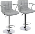 Bar Stools Set of 2,Armrest Adjustable Swivel Barstools with Back,Double Needle PU Leather Counter Height Bar Stools for Kitchen Island, Light Grey