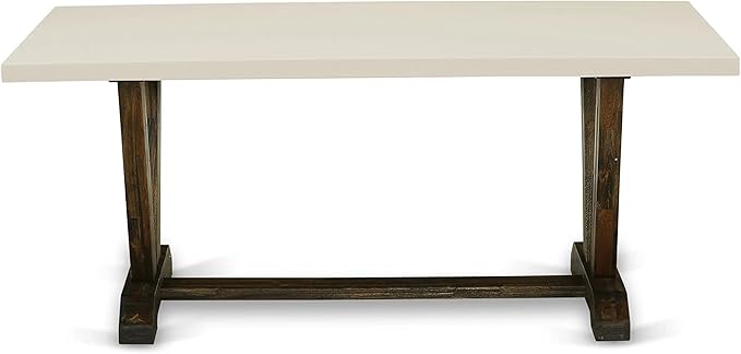 East West Furniture V727MZN32-5 5 Piece Dinette Set Includes a Rectangle Dining Room Table with V-Legs and 4 Light Beige Linen Fabric Parsons Dining Chairs, 40x72 Inch, Multi-Color