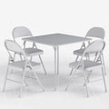 VECELO Portable Folding Card Table Square and Chair Set (5pc) with Collapsible Legs & Vinyl Upholstery, Metal, Grey