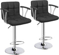 Bar Stools Set of 2,Armrest Adjustable Swivel Barstools with Back,Double Needle PU Leather Counter Height Bar Stools for Kitchen Island, Black
