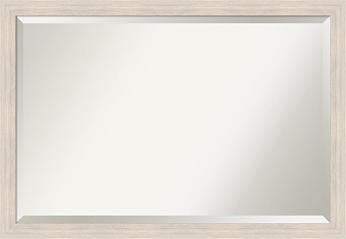 Amanti Art White Bathroom Mirror for Over Sink, 27x39 Hardwood White Wash Narrow Rectangle Vanity Mirror, Large Rustic Farmhouse Wood Frame, Hangs Horizonally and Vertically, Bathroom Wall Decor