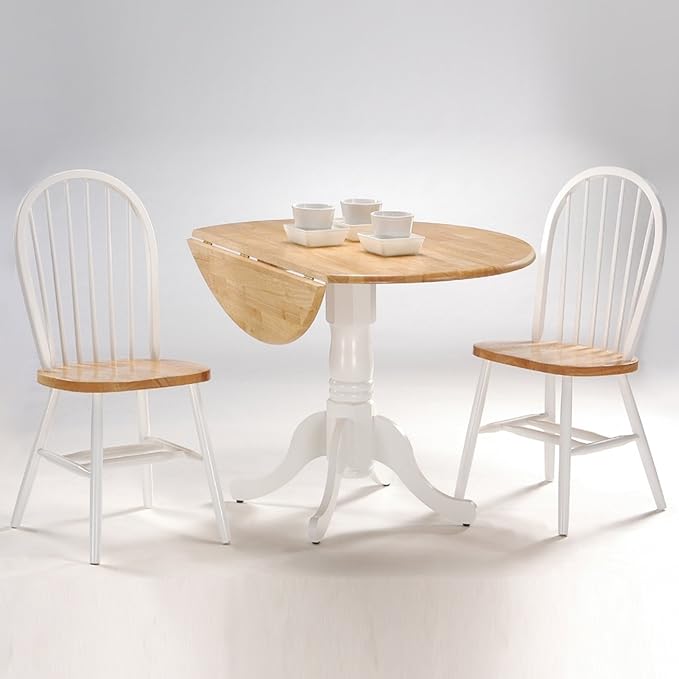42" Round Dual Drop Leaf Pedestal Dining Table, Solid Wood, Easy Assembly, 20mm Top Thickness, Kitchen/Dining Room, Includes Two 9" Drop Leaves, Durable Parawood Construction, Unfinished