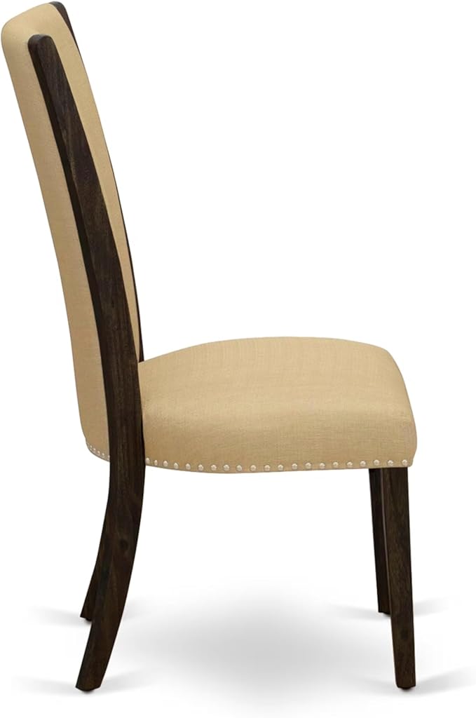 East West Furniture V727VE703-9 9 Piece Kitchen Table Set Includes a Rectangle Dining Table with V-Legs and 8 Brown Linen Fabric Parson Dining Room Chairs, 40x72 Inch, Multi-Color