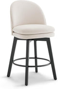 Counter Height Barstools 26 inch Upholstered Swivel Bar Stools with Back and Wood Legs for Kitchen Island,Set of 1,Beige Fabric-Armless