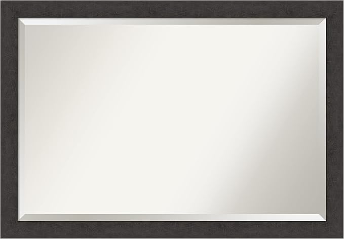 Amanti Art Brown Wall Mirror 28x40 Rustic Plank Espresso Narrow Rectangle Bathroom Mirror for Wall Decor Living Room, Large Rustic Farmhouse Frame, Hangs Horizonally and Vertically, Bathroom Decor