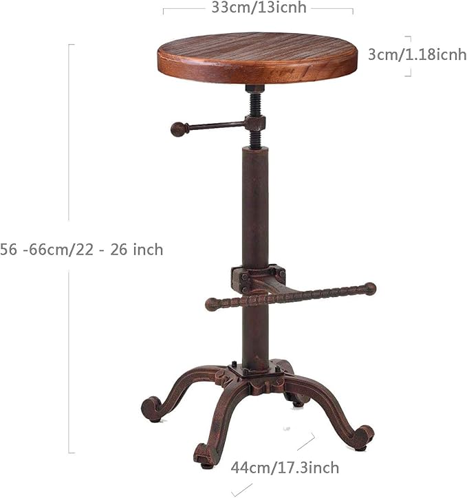 Topower Industrial Retro Vintage Farm Wooden Tractor Stool Kitchen Swivel Height Adjustable bar Stool (Copper)