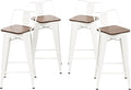 26 Inch Swivel Bar Stools Set of 4 with Backs Counter Height Industrial Metal Barstools Island Bar Chairs for Home Kitchen Dining Room (Swivel 26 inch, White Wooden)