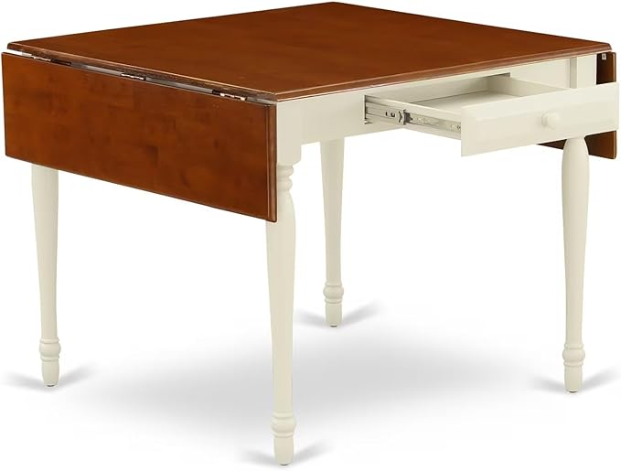 East West Furniture MZKE3-WHI-W 3 Piece Dining Table Set for Small Spaces Contains a Rectangle Dining Room Table with Dropleaf and 2 Wood Seat Chairs, 36x54 Inch, Buttermilk & Cherry