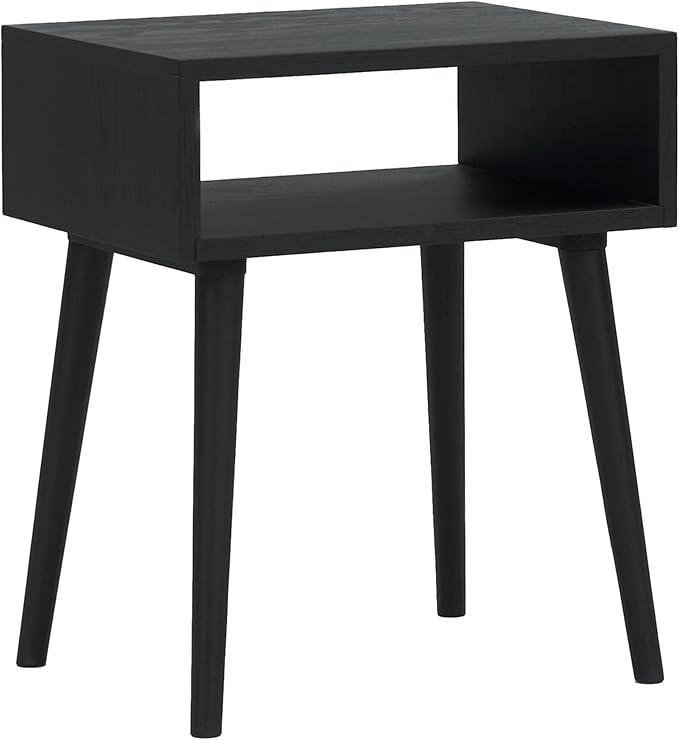 NTC Solid Oak Zoe Nightstand, Mid Century Modern Side Table Bedroom, Bedside Furniture, Night Stand, End Table, Easy Assembly - Burnt Black