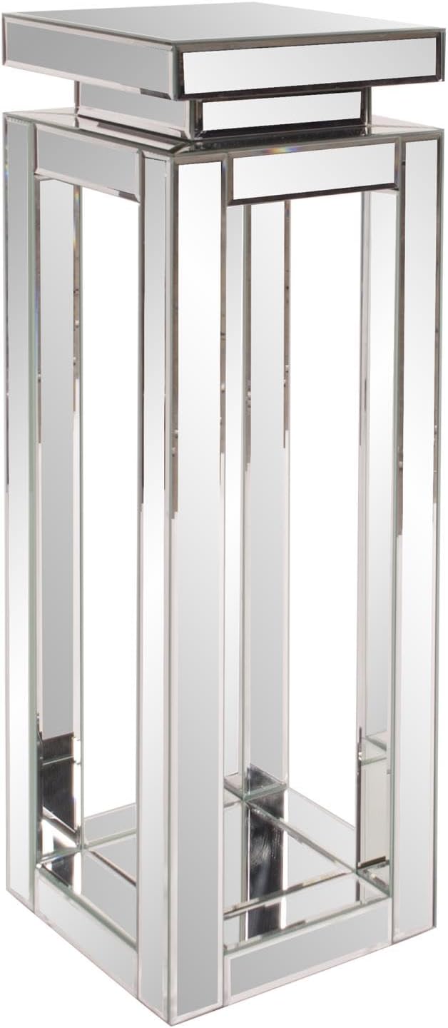 Howard Elliott Large Silver Mirrored Pedestal Accent Table for Home Decoration, Mirrored Finish Design End Table for Bedroom, Entryway or for Any Room, 12 x 12 x 36 inches