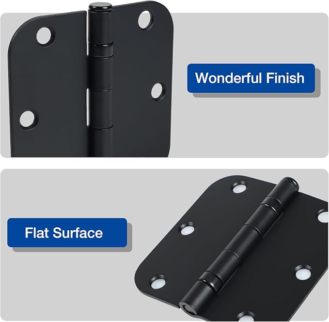 36 Pack Ball Bearing Matte Black Door Hinges 3.5 Inch 5/8" Radius Round Anti Squeak Interior 3-1/2"Flat Bifold Standard Bedroom Indoor for Doors 3 ½" House Home Hardware Decor Accessories Must Have
