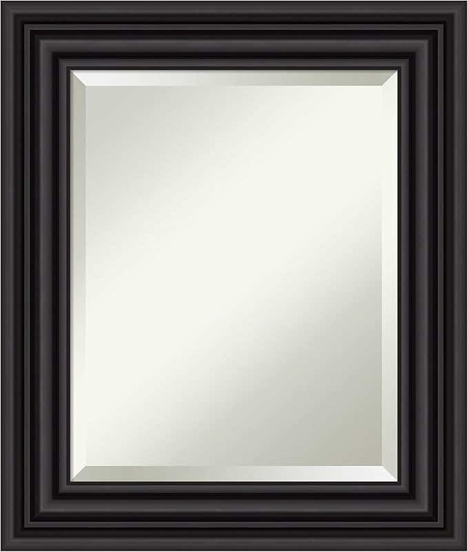 Amanti Art Black Bathroom Mirror for Over Sink, 26x22 Colonial Black Rectangle Vanity Mirror, Small Traditional Frame, Hangs Horizonally and Vertically, Bathroom Wall Decor, Beveled Edge