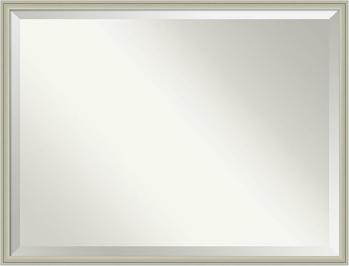 Amanti Art Silver Bathroom Mirror for Over Sink, 32x42 Florence Silver Rectangle Vanity Mirror, X-Large Casual Frame, Hangs Horizonally and Vertically, Bathroom Wall Decor, Beveled Edge from WI, USA