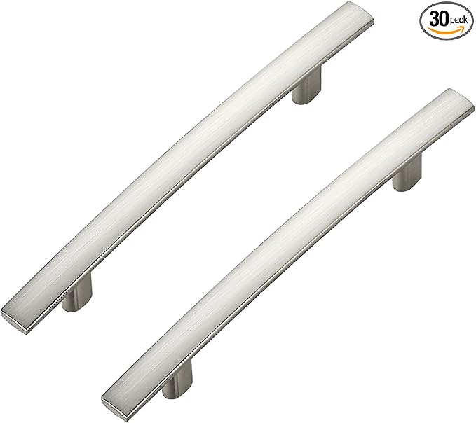 30 Pack Cabinet Handles 4" Hole Center - Curved Cabinet Pulls Brushed Nickel Drawer Pulls for Kitchen Cupboard Solid Hardware for Dresser Drawer Arch Hardware