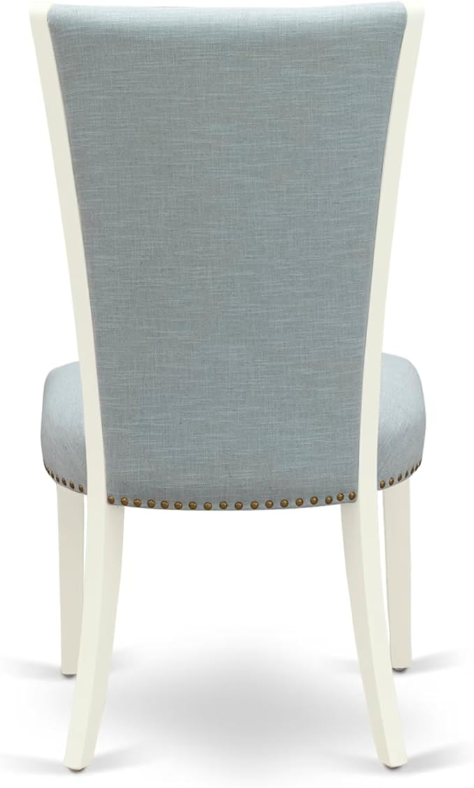 East West Furniture V097VE215-5 5 Piece Kitchen Table & Chairs Set Includes a Rectangle Dining Room Table with V-Legs and 4 Baby Blue Linen Fabric Parsons Chairs, 40x72 Inch, Multi-Color