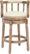 CozyRain Bar Stools Modern Swivel Barstools,Kitchen Counter Genuine Leather Upholstered Vintage Barstool for Home Kitchen Dining Room (Beige, Seat Height 26 in)