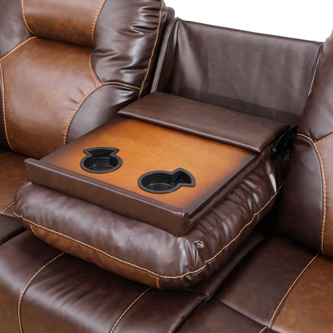 Manual Breathing Leather Recliner Sofa, Leather Recliner Couch, Comfortable Wide Lazy Leather Sofa for Living Room (Brown, 3-Piece)