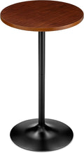 Glitzhome 39.5" H Round Pub Bistro Table, Round Bar Table Wood Top with Black Metal Leg and Base, Walnut Veneer Finish Cocktail Top Tall Table for Kitchen Island,Furniture (Walnut)
