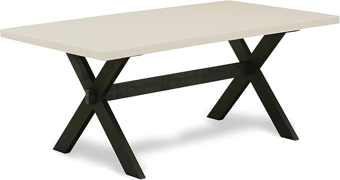 East West Furniture X627AB624-9 9 Piece Dining Set Includes a Rectangle Dining Room Table with X-Legs and 8 Black Color Linen Fabric Upholstered Parson Chairs, 40x72 Inch, Multi-Color