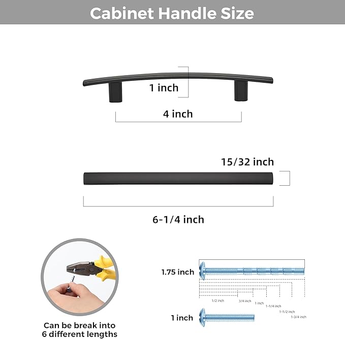 15 Pack Cabinet Handles 4" Hole Center - Curved Cabinet Pulls Black Drawer Pulls for Kitchen Cupboard Solid Hardware for Dresser Drawer Arch Hardware