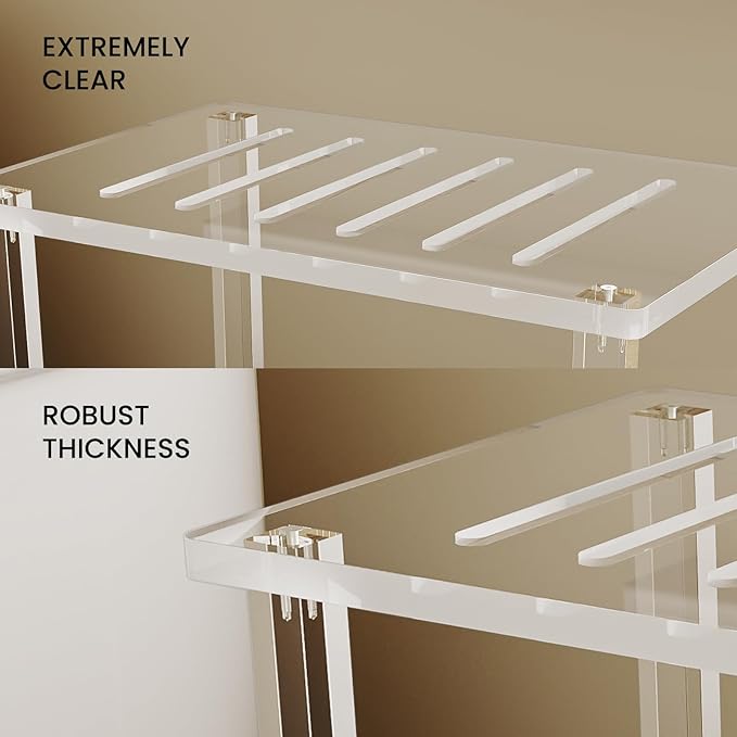 Acrylic Shower Bench for Inside Shower 13.98" D X 21.26" W X 18.31" H, Heavy Duty (Hold Up to 300lbs) Bathroom Shower Stool with Storage Shelf, for Shaving Legs & Spa, Waterproof Non-Slip