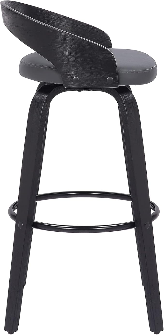Armen Living Sonia 26" Counter Height Swivel Gray Faux Leather and Black Wood Bar Stool - Set of 2