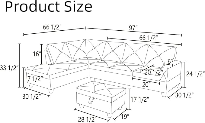 Modular Leather Sectional Couch, L Shaped Couch with Storage, Convertible Sofa with Ottomans, Modern Sectional Sofa for Living Room and Office, Ginger
