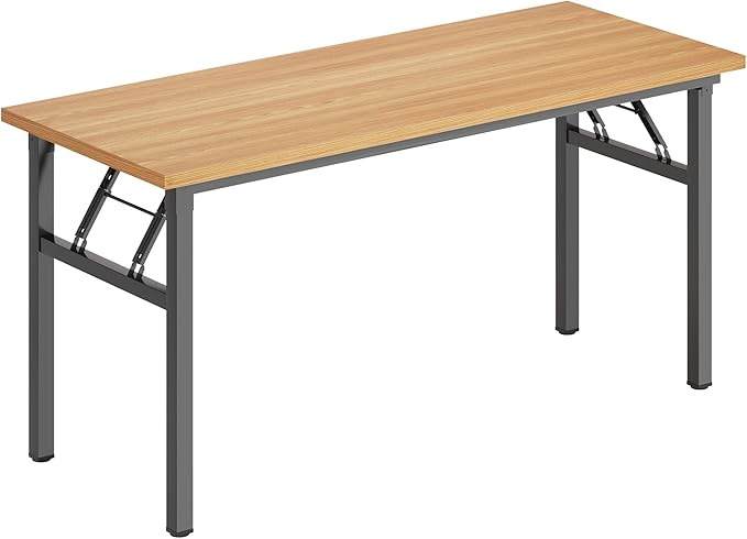 DlandHome Computer Desk 62 inches Office Desk Computer Table Study Writing Desk Workstation for Home Office Metal Frame Teak and Black