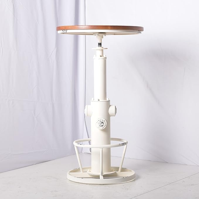 Topower Industrial Bar Table 38.58-48.43" Adjustable Pub Table Kitchen Dining Coffee Bistro Table Antique White