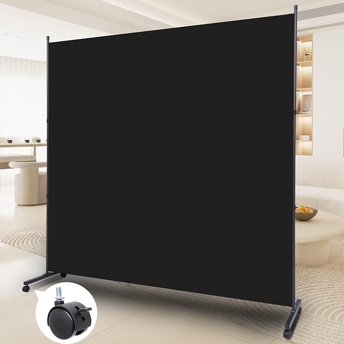 Room Divider Single Panel Privacy Screen W/Wheels, 71'' Wide Portable Room Divider Screen, Upgrade Fabric Wall Divider for Room Separation, Freestanding Partition Room Dividers for Home Office Studio