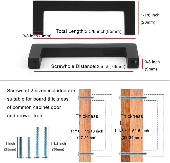 KOOFIZO 20-Pack Solid Square Bar Cabinet Handle - Chrome Furniture Pull, 3 Inch/76mm Screwhole Distance for Kitchen Cupboard Door, Bedroom Dresser Drawer, Bathroom Wardrobe Hardware