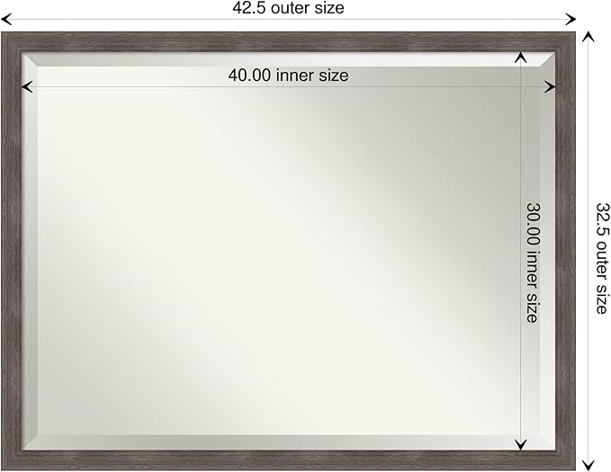 Amanti Art Grey Wall Mirror 33x43 Pinstripe Lead Grey Rectangle Bathroom Mirror for Wall Decor Living Room, X-Large Modern Wood Frame, Hangs Horizonally and Vertically, Bathroom Decor, Beveled Edge