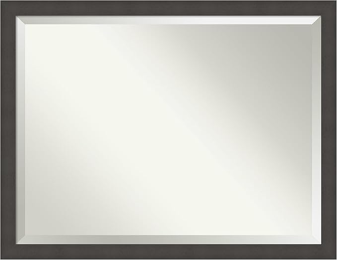 Amanti Art Silver Bathroom Mirror for Over Sink, 34x44 Blaine Light Pewter Narrow Rectangle Vanity Mirror, X-Large Modern Contemporary Frame, Hangs Horizonally and Vertically, Bathroom Wall Decor