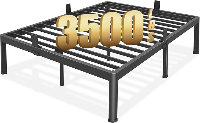 FUIOBYVV Queen Bed Frame with Round Corner Edge Legs 18 inch High 3500 lbs Heavy Duty Metal Platform Bed Frame Queen Size No Box Spring Needed/Non-Slip/Steel Slat Support/Noise Free