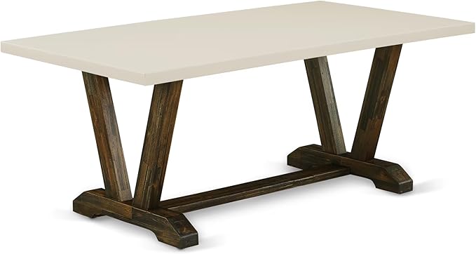 East West Furniture V727MZ716-7 7 Piece Dinette Set Consist of a Rectangle Dining Room Table with V-Legs and 6 Dark Khaki Linen Fabric Upholstered Parson Chairs, 40x72 Inch, Multi-Color